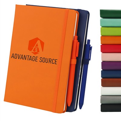 PU Business Office Notebook W/Elastic Band And Pen